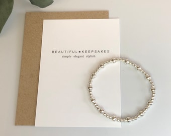 Silver Beaded Stacking Bracelet: Dainty Minimalist Charm Bracelet