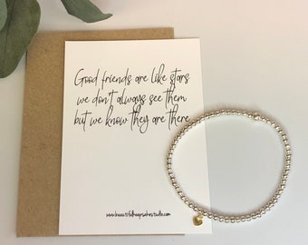 Friendship Silver Beaded Bracelet | 'Good Friends Are Like Stars' Keepsake
