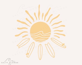 Surfboard Sun SVG cut file, Sun and Wave Summer png, Retro Surf Shirt Design, Digital Download