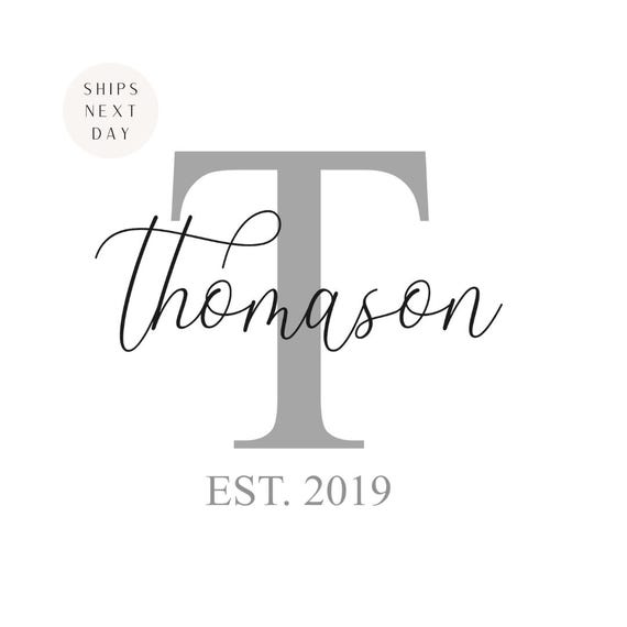 Script Family Last Name Monogram Decal with Established Date | personalized decal, vinyl lettering, wedding gift decal, new home decor