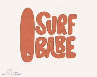 Camiseta SVG de bebé surfero, tabla de surf retro bohemia, día de playa (descarga digital)