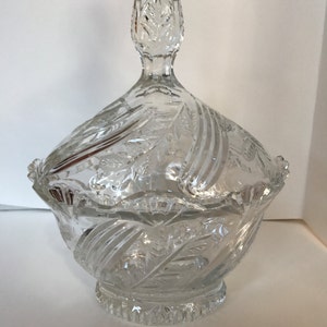 Vintage Etched Crystal Glass Candy Dish with Lid