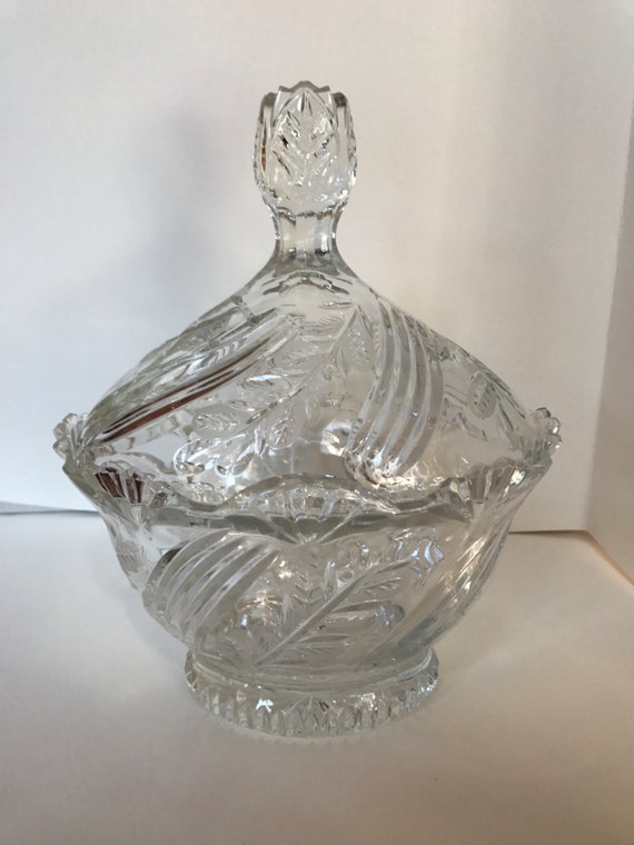 Vintage Etched Crystal Glass Candy Dish with Lid Etsy