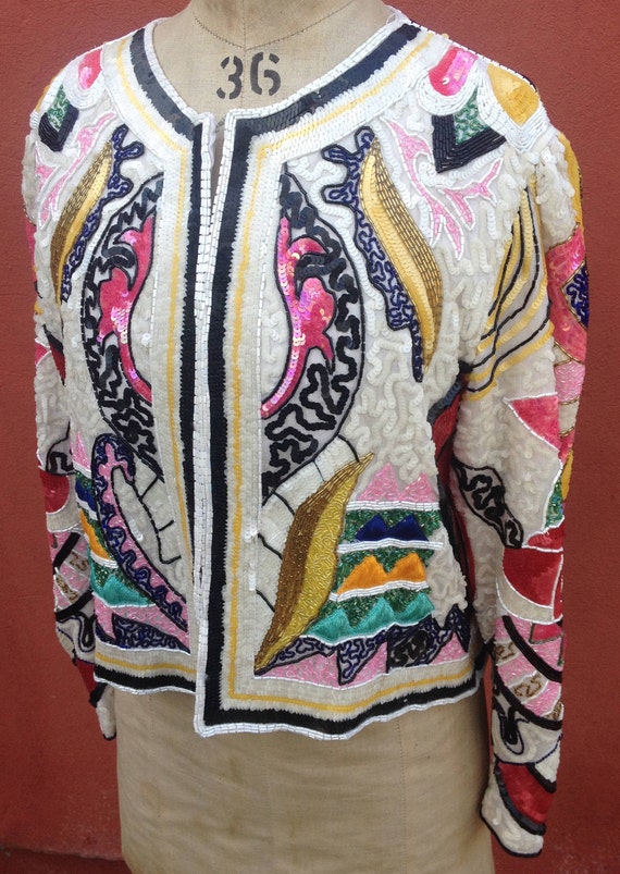 Frank Usher sequined evening jacket 1980s size Med