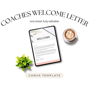Carta de bienvenida de entrenadores Plantilla Canva de una página para comunicación con el cliente, creador de cursos, asistente virtual, fácil de editar