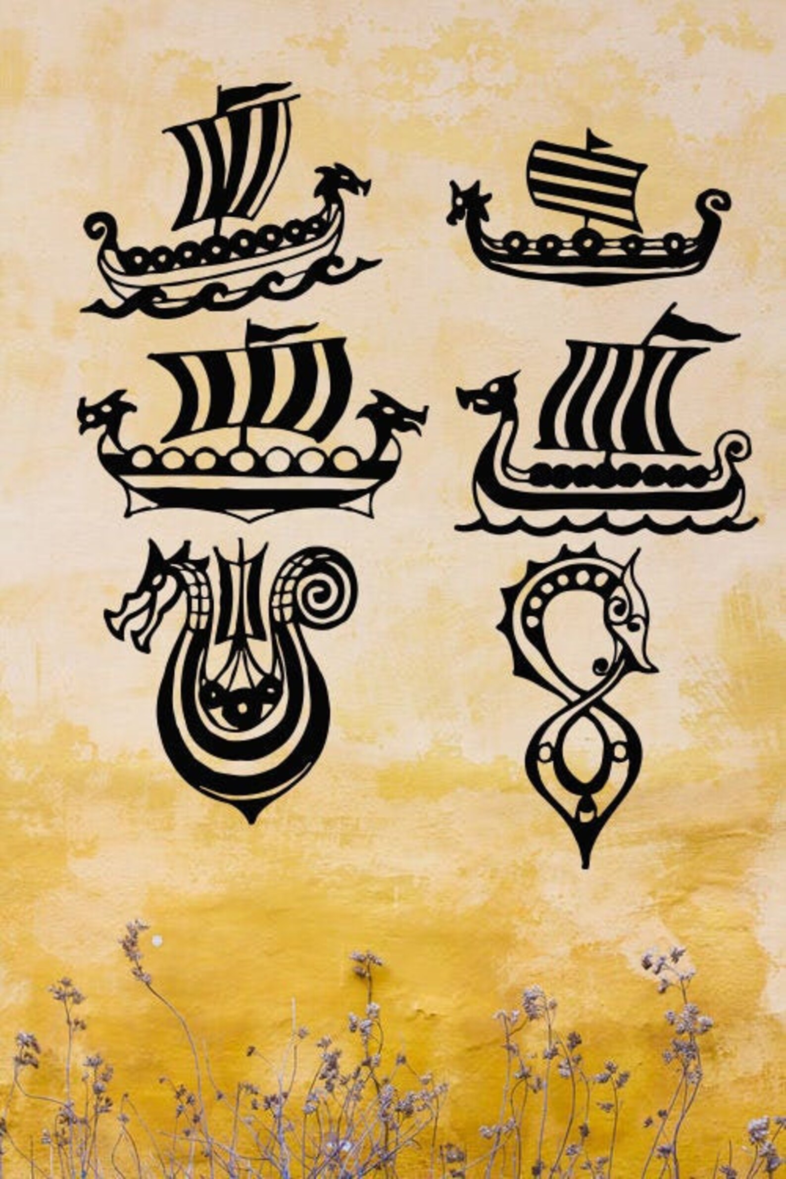 Wall Vinyl Decals Ancient Viking Ship Viking Runes Sticker Etsy