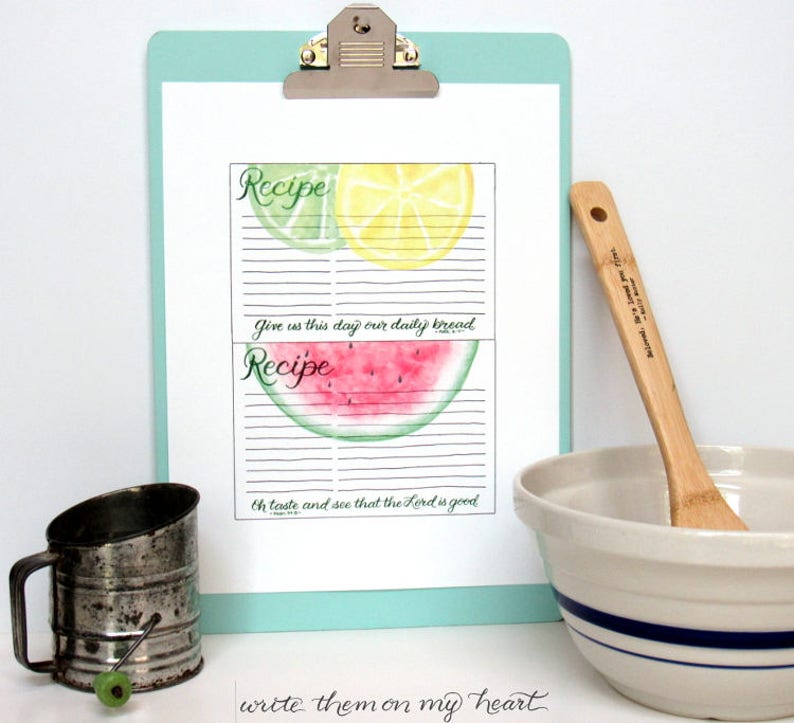 Bible Verse Recipe Card Printable, 4x6, Psalm 348, Matthew 6.11
