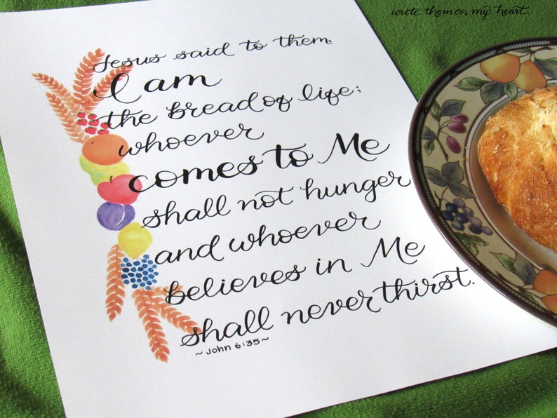 John 635 Kitchen Bible Verse Printable Watercolor Scripture Etsy