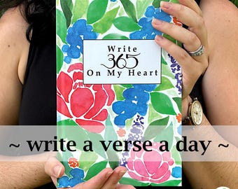 365 Day Bible Verse Journal, Scripture Writing Journal, Write a Verse a Day Bible Study with Floral Hardcover or Softcover