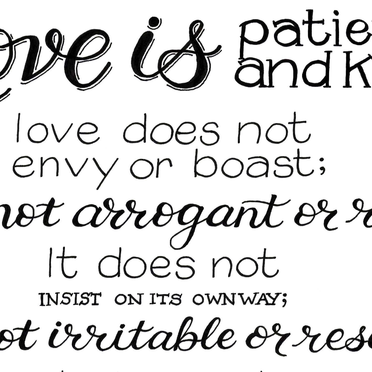 1 Corinthians 13:4-7 Bible Verse Printable Black and White | Etsy
