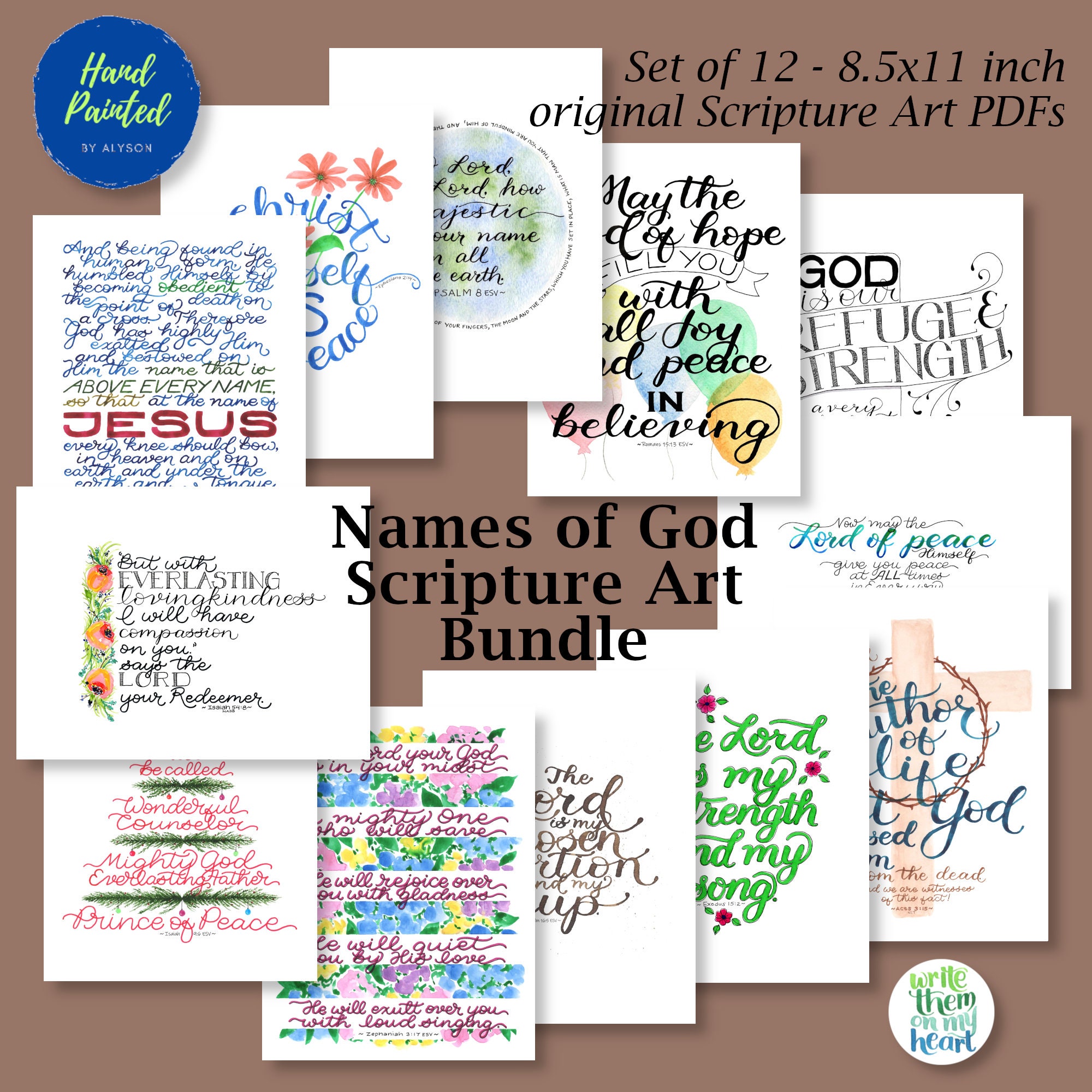 Hand Letter Scripture Scripture Art Set of 12 Printable Hand Lettered Bible Verses of the ...