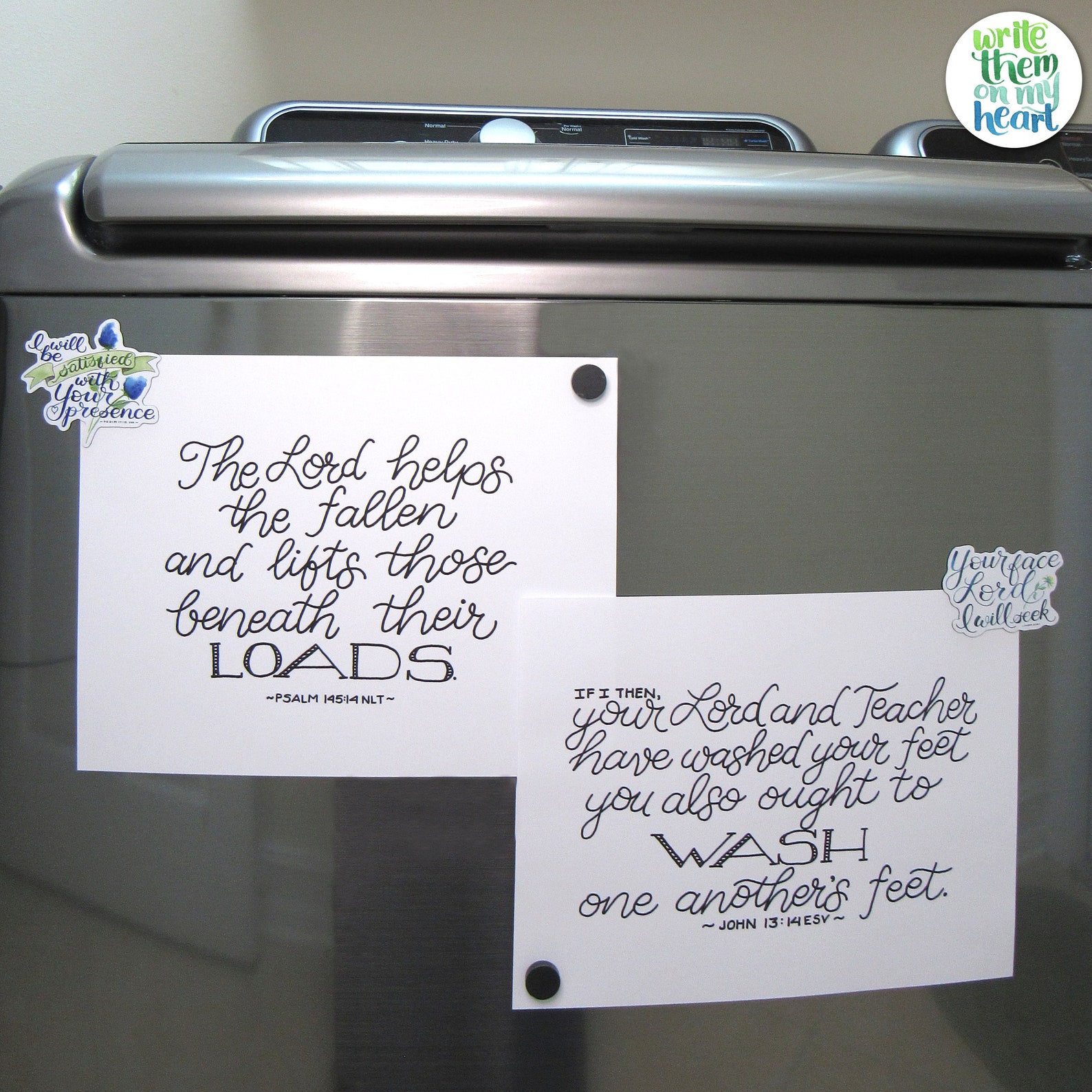 Laundry Bible Verses, Laundry Room Signs, John 13 14 and Psalm 14514