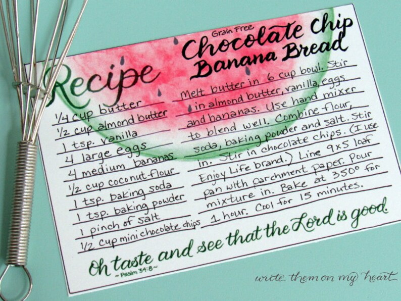 Bible Verse Recipe Card Printable, 4x6, Psalm 348, Matthew 6.11, Watercolor Lemon, Lime