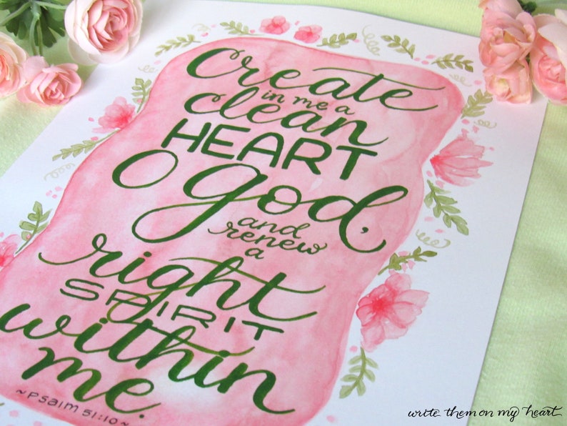 Psalm 51:10 Bible Verse Printable Watercolor Scripture Wall | Etsy