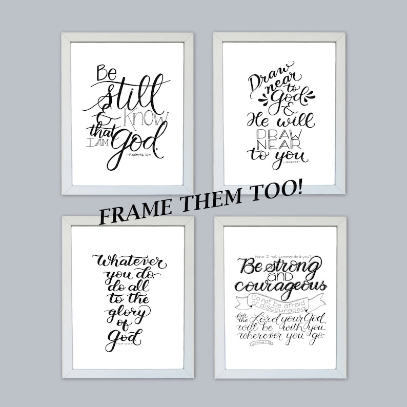 Black and White Scripture Art Set of 12 Printable Christian Calligraphy ...
