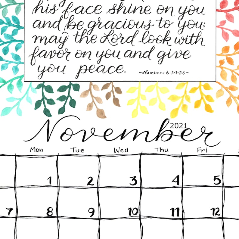 2021 Christian Printable Calendar Bible Verse Monthly Wall | Etsy