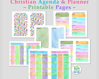 Christelijke wekelijkse plannerpagina's Verticale agenda afdrukbare ongedateerde agendapagina's, gewoontetracker, generieke jaarlijkse planner, wekelijks gebedslogboek