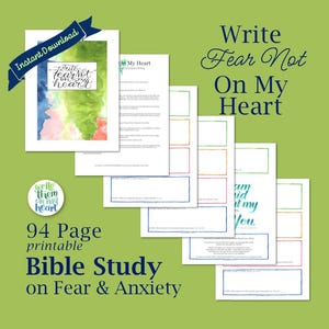 Bible Study Printable Scripture Notebook Kit on Fear and Anxiety, Bible Study Worksheets, Scripture Study Guide, Bible Journaling