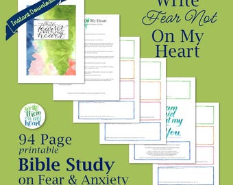 Bibelstudie druckbares Schrift-Notebook-Kit über Angst und Angst, Bibelstudien-Arbeitsblätter, Schriftstudienführer, Bibel-Journal