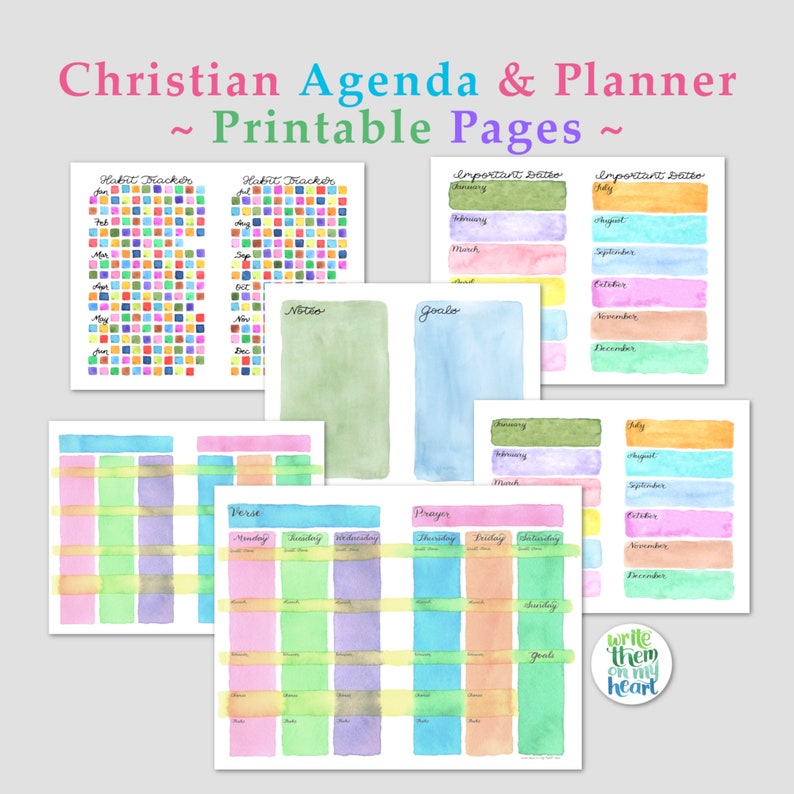 Christian Weekly Planner Pages Vertical Agenda Printable Undated Agenda ...