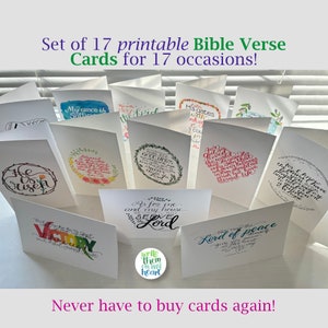 Tarjetas de felicitación con versículos bíblicos imprimibles para todas las ocasiones, paquete de 17, conjunto de tarjetas de felicitación de las Escrituras en PDF, tarjetas de felicitación cristianas inspiradoras