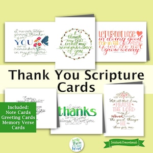 Notas de agradecimiento con las Sagradas Escrituras, Tarjetas de agradecimiento con versículos bíblicos, 6 tarjetas de agradecimiento con versículos bíblicos imprimibles, Surtido de tarjetas de agradecimiento cristianas