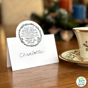 Tarjetas de lugar para Navidad Tarjeta de mesa con versículos bíblicos Tarjeta con nombre para Navidad Tarjeta de lugar con versículos bíblicos para Navidad Tarjeta de carpa para Navidad