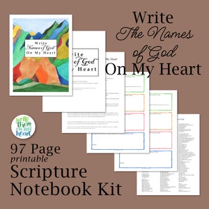 365 Names of God PDF Scripture Writing Printable Worksheets, Names of God Bible Verses, Write The Names of God On My Heart Bible Study Kit