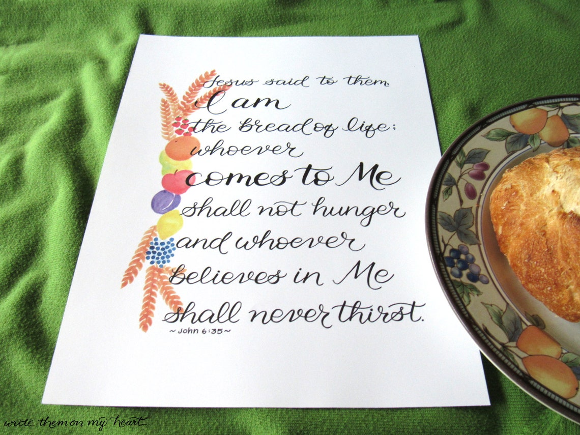 John 635 Kitchen Bible Verse Printable Watercolor Scripture Etsy