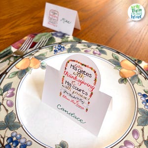 Tarjetas de lugar para Acción de Gracias Tarjeta de mesa con versículos bíblicos Tarjeta con nombre para Acción de Gracias Tarjeta de lugar con versículos bíblicos para Acción de Gracias Tarjeta de carpa para Acción de Gracias
