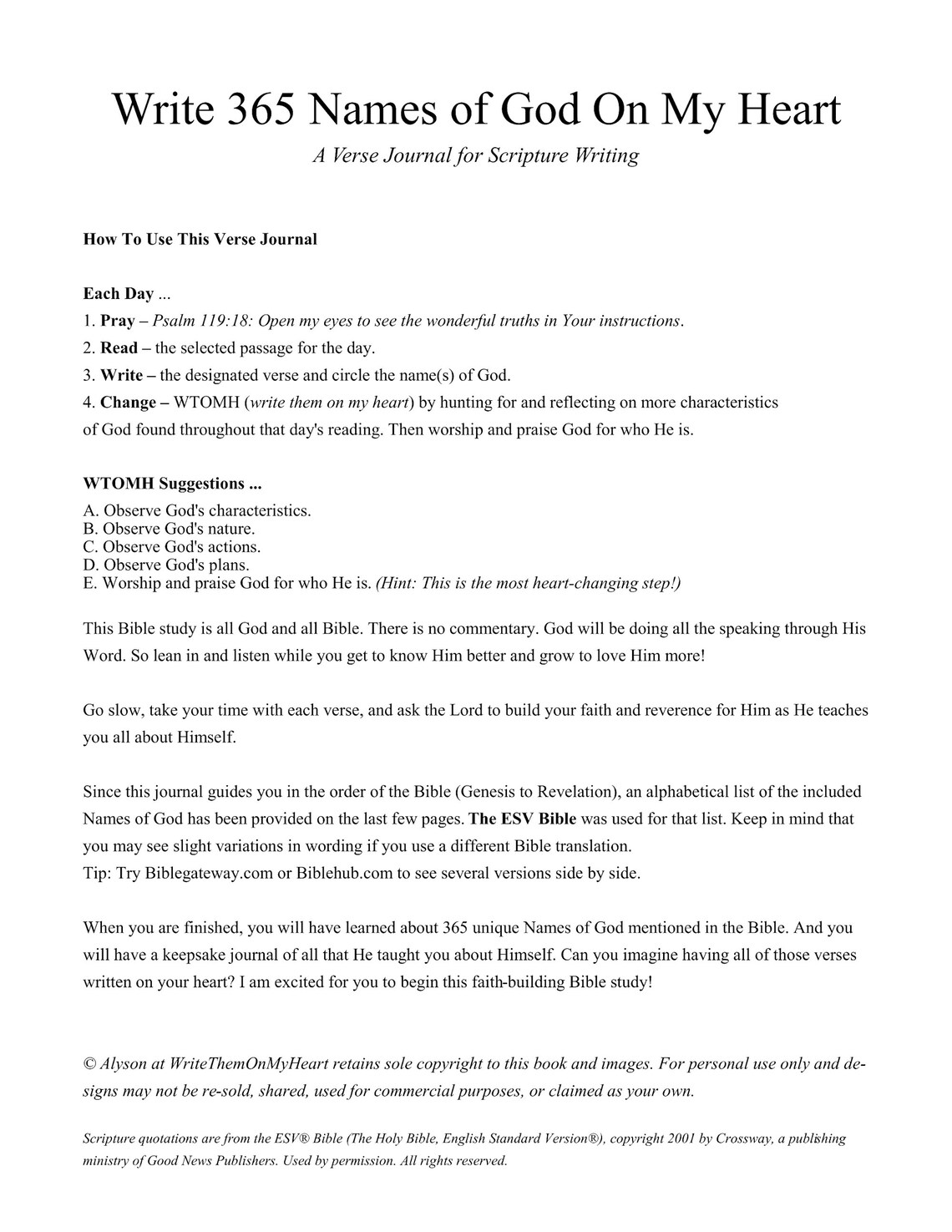 365 Names of God PDF Scripture Writing Printable Worksheets, Names of ...