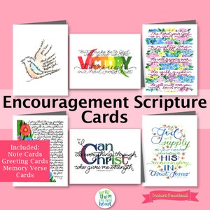 Encouragement Scripture Cards, 6 Printable Bible Verse Encouragement Cards, 5x7 Bible Greeting Cards, Encouragement Scripture Note Cards