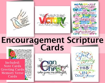 Encouragement Scripture Cards, 6 Printable Bible Verse Encouragement Cards, 5x7 Bible Greeting Cards, Encouragement Scripture Note Cards