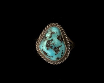 Einsamer Berg Türkis Ring, natürliche Türkis, Fred Harvey Ära, Türkis Nugget Ring, südwestlichen Schmuck, Vintage 1930er Jahre, Größe 5 1/4