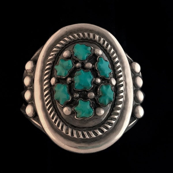 Vintage Frank Patania Thunderbird Shop bracelet, sterling silver and natural turquoise, 1950's, Patania Workshop, art deco southwestern