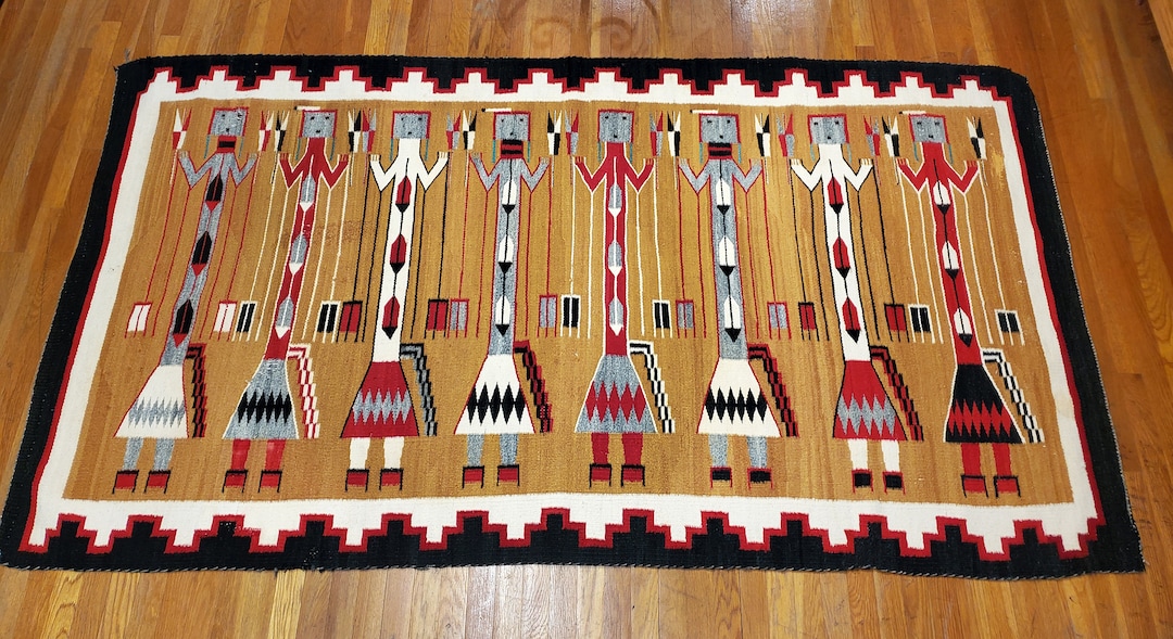 Navajo Yei Rug, Eight Yei Figures With the Traditional Border, Native
