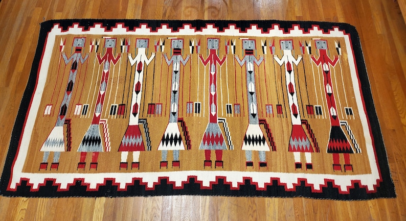 Yei Rug Red VTG Navajo Yei Rug, Eight Yei Figures With the Traditional Border ...