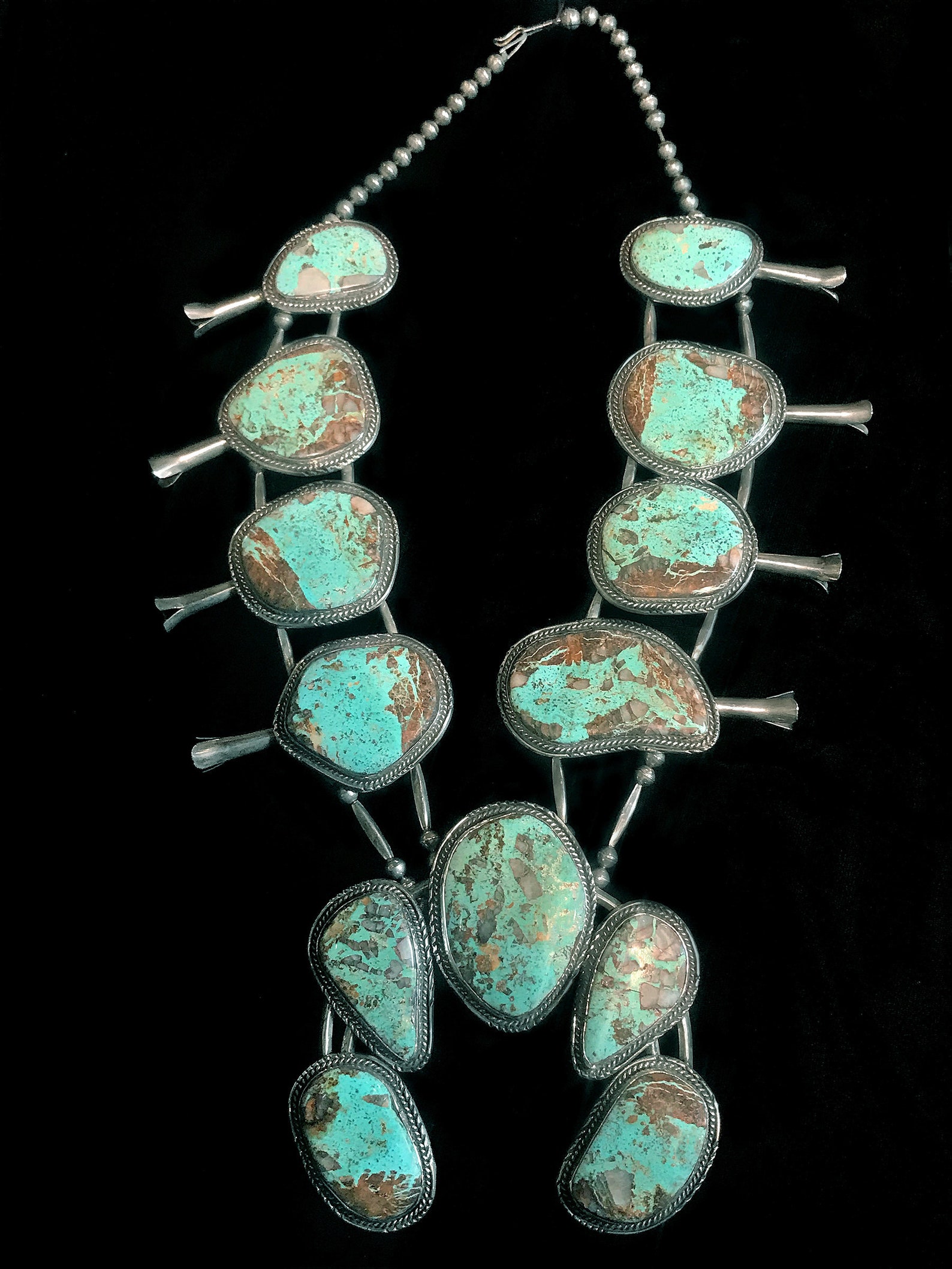 Royston Turquoise squash blossom necklace all natural Etsy