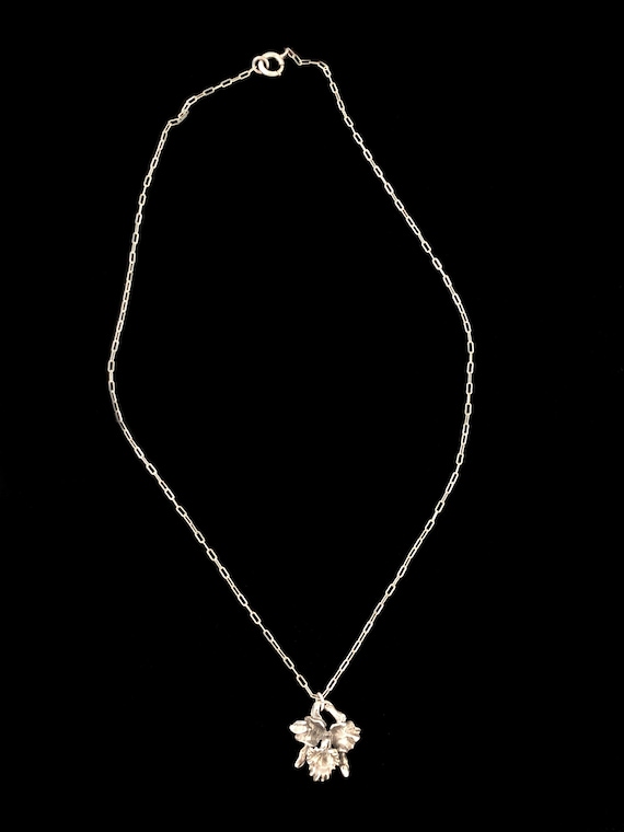 Vintage sterling silver orchid pendant on delicat… - image 2