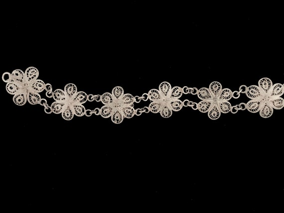 Taxco Mexican bracelet, filigree silver flowers, … - image 3