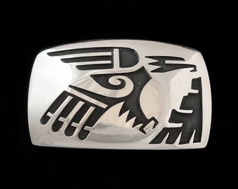 新品登場アクセサリーHopi made silver belt buckle by Anderson Koinva, Native American-made sterling silver with eagle design.