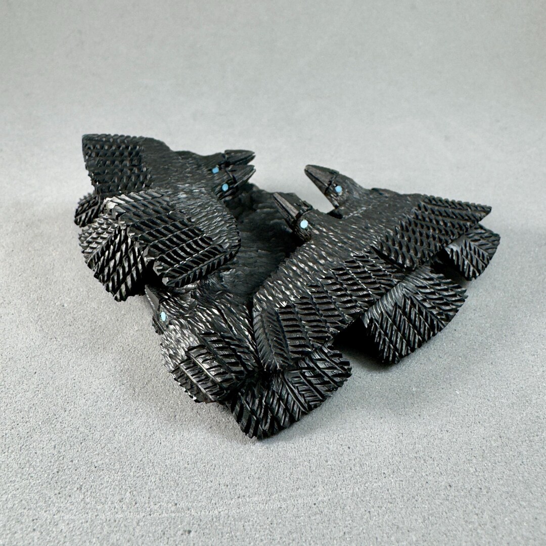 Zuni Raven Family Fetish, Five Ravens Grouped Together, Made of Jet ...
