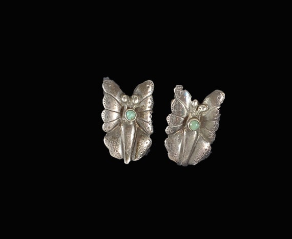 Navajo made butterfly earrings, 1930s, hand stamp… - image 1