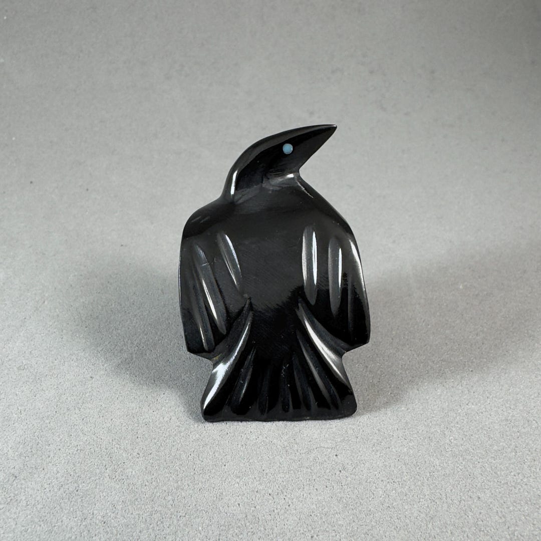 Zuni Fetish Raven, Handmade by Artist Calvert Bowannie, Black Marble ...