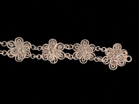 Taxco Mexican bracelet, filigree silver flowers, … - image 2