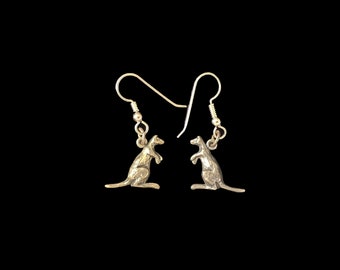 Silver kangaroo dangle earrings, vintage 1930s Mexican-made charms, sterling silver