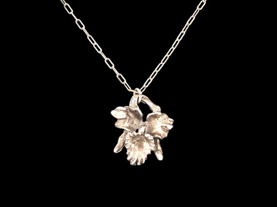 Vintage sterling silver orchid pendant on delicat… - image 1