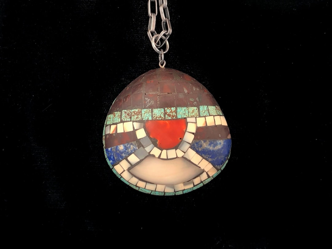 Santo Domingo Inlay Shell Pendant, Native American Handmade, Vintage ...