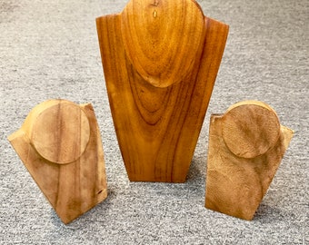 Set of carved wooden necklace display forms