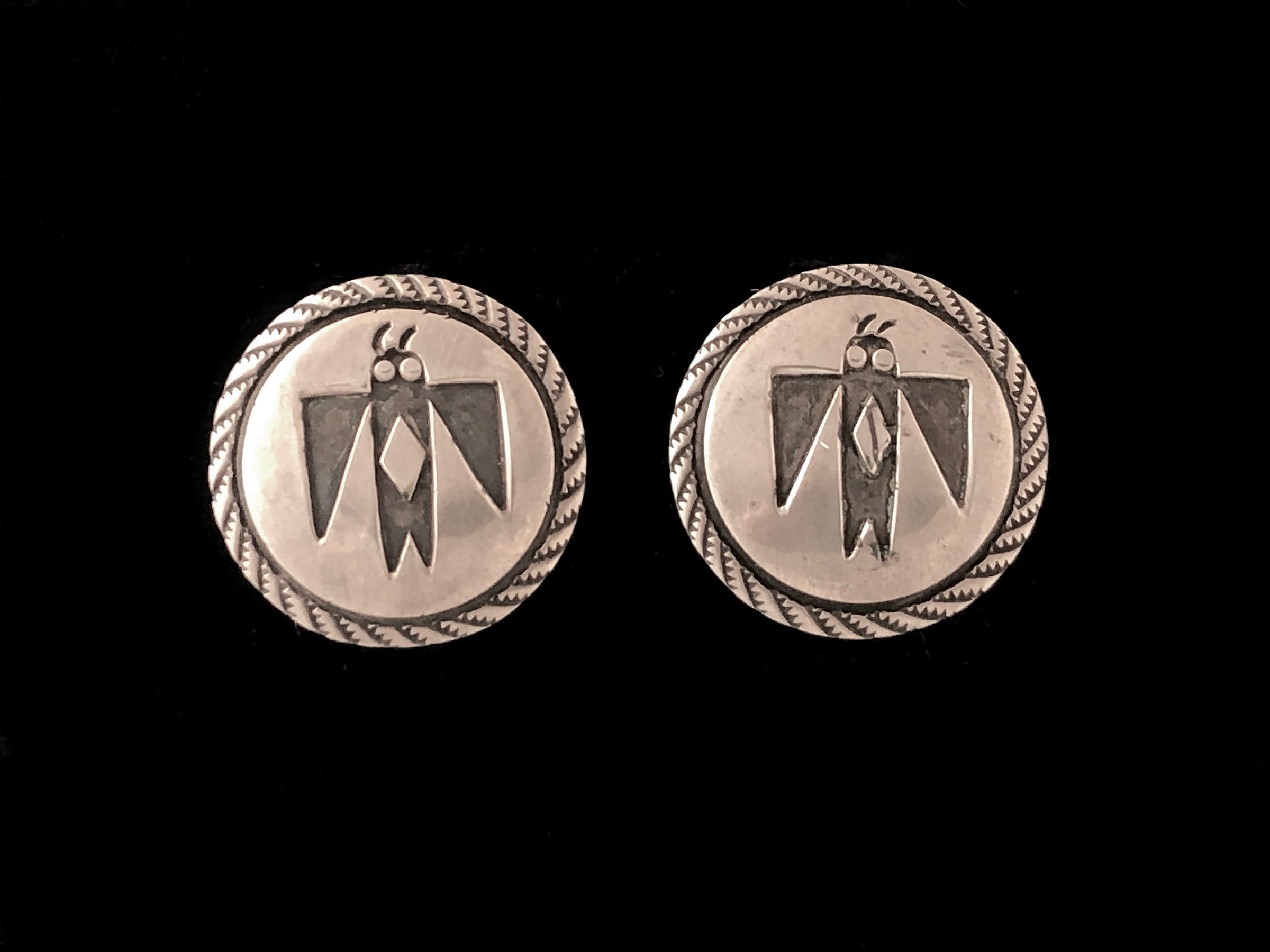 Vintage Hopi overlay earrings with butterfly designs, Native American made, sterling silver with traditional Hopi design, vintage 1930s